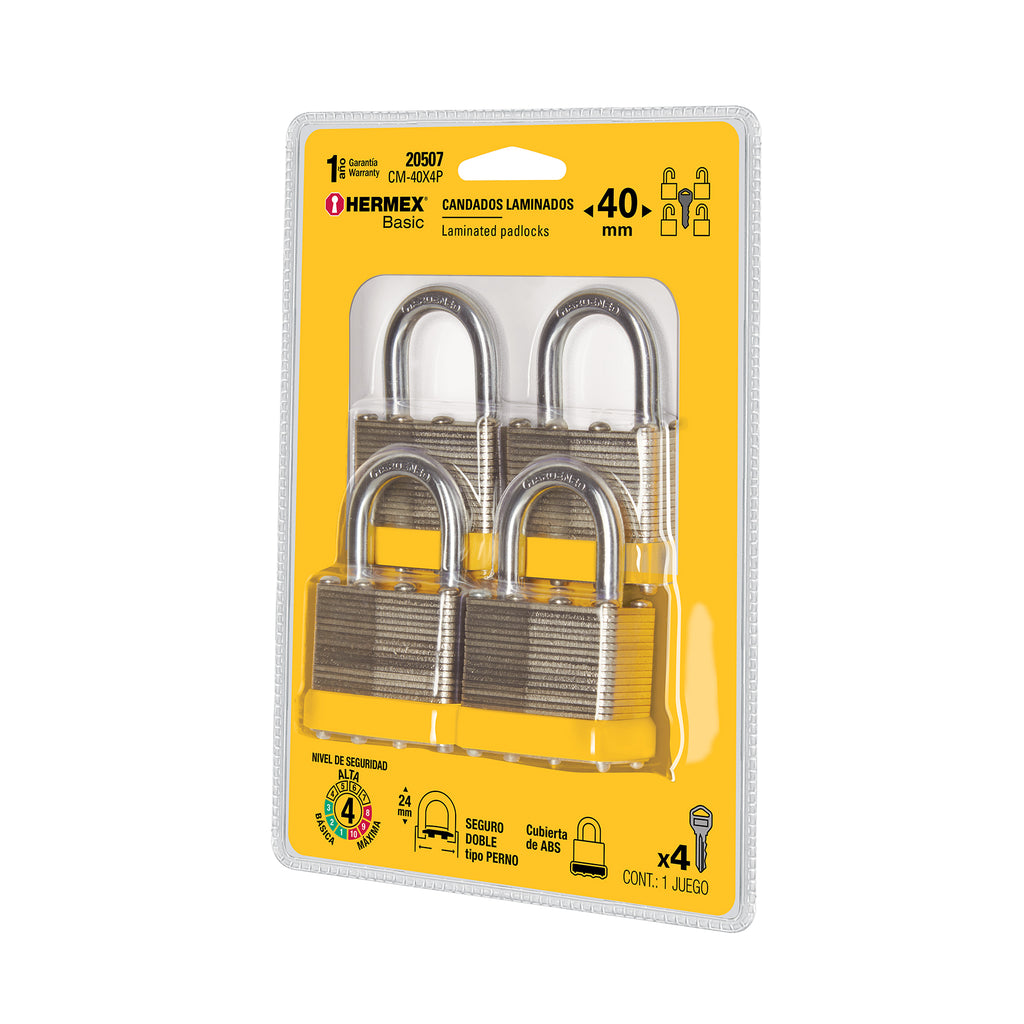 HERMEX Candado de Acero 40 MM 4 Piezas