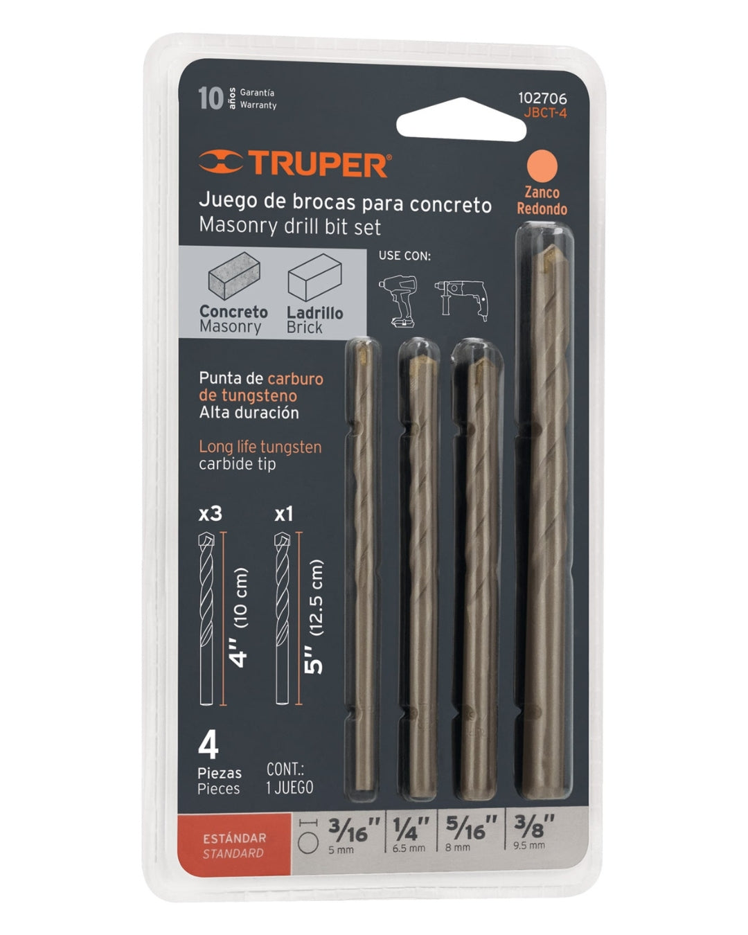 TRUPER Juego de 4 Brocas para Concreto