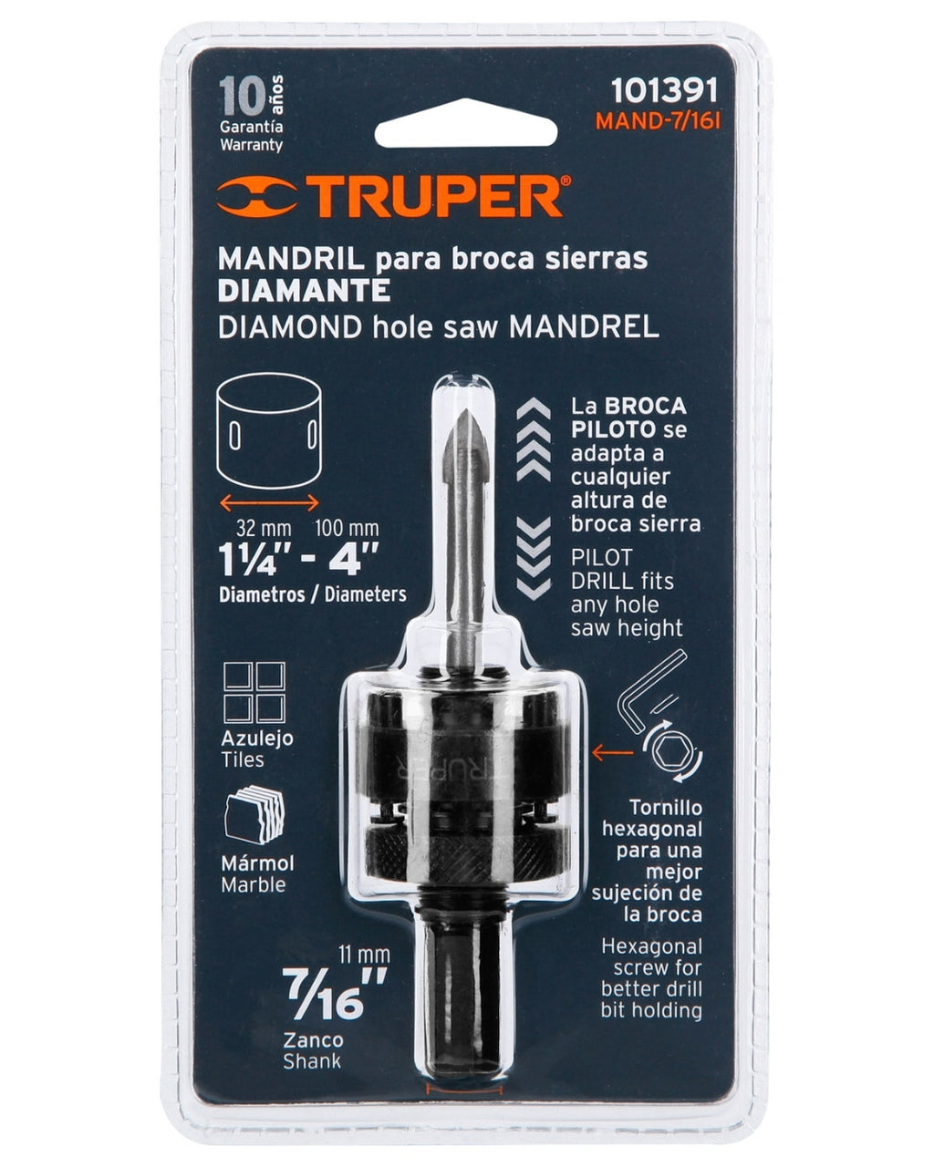 TRUPER Mandril para BrocaSierra Diamante 7/16"