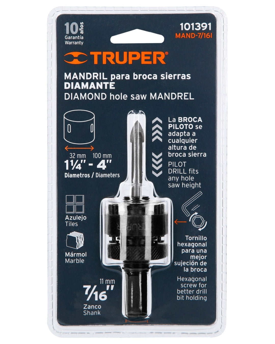 TRUPER Mandril para BrocaSierra Diamante 7/16"