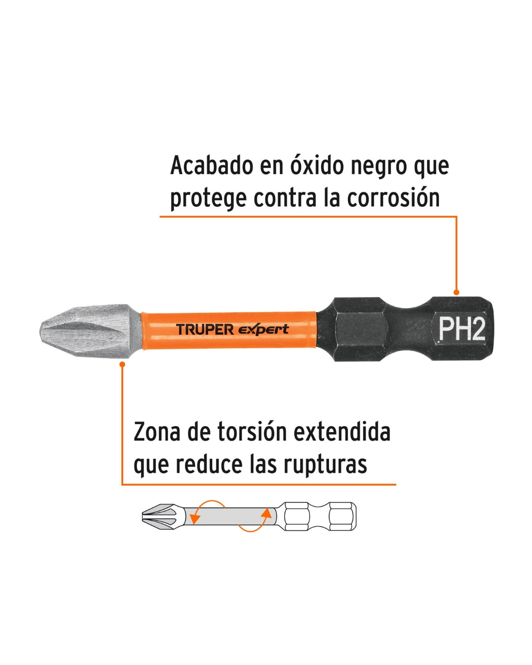 TRUPER Estuche 5 Puntas de Cruz PH2 de Impacto Largo 2"