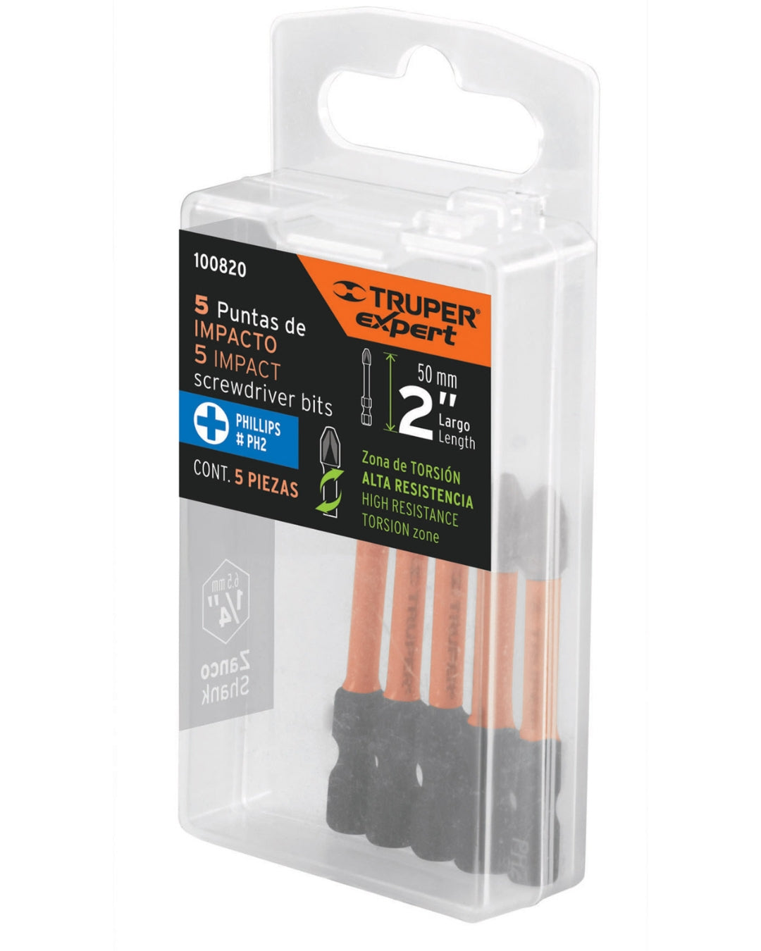 TRUPER Estuche 5 Puntas de Cruz PH2 de Impacto Largo 2"