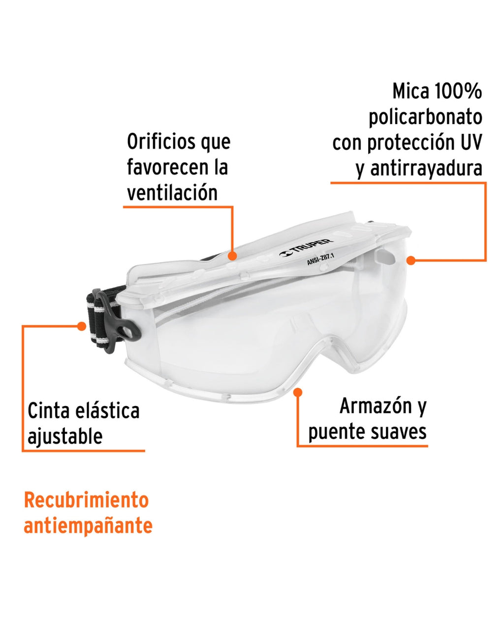 TRUPER Goggles de Seguridad Profesional Antiempaño