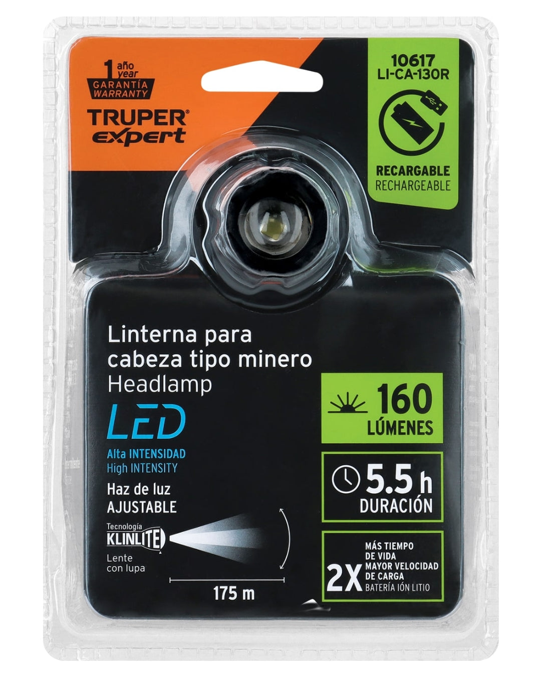 TRUPER Linterna de Minero LED 160 lm Recargable