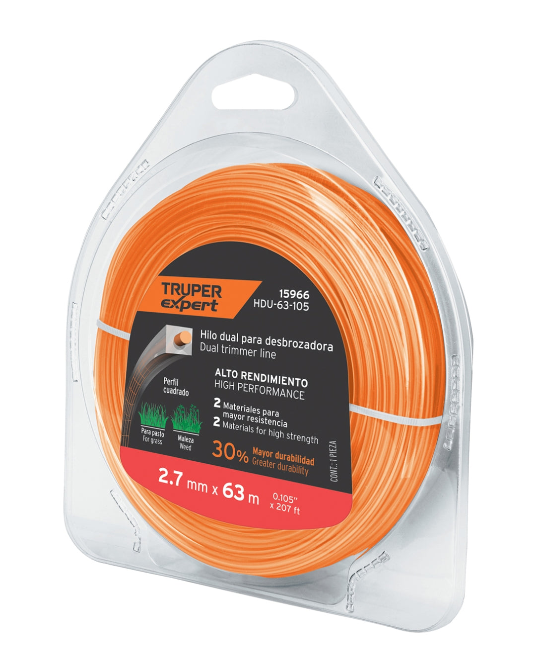 TRUPER Hilo Cuadrado Dual para Desbrozadora 2.7 mm x 63 m
