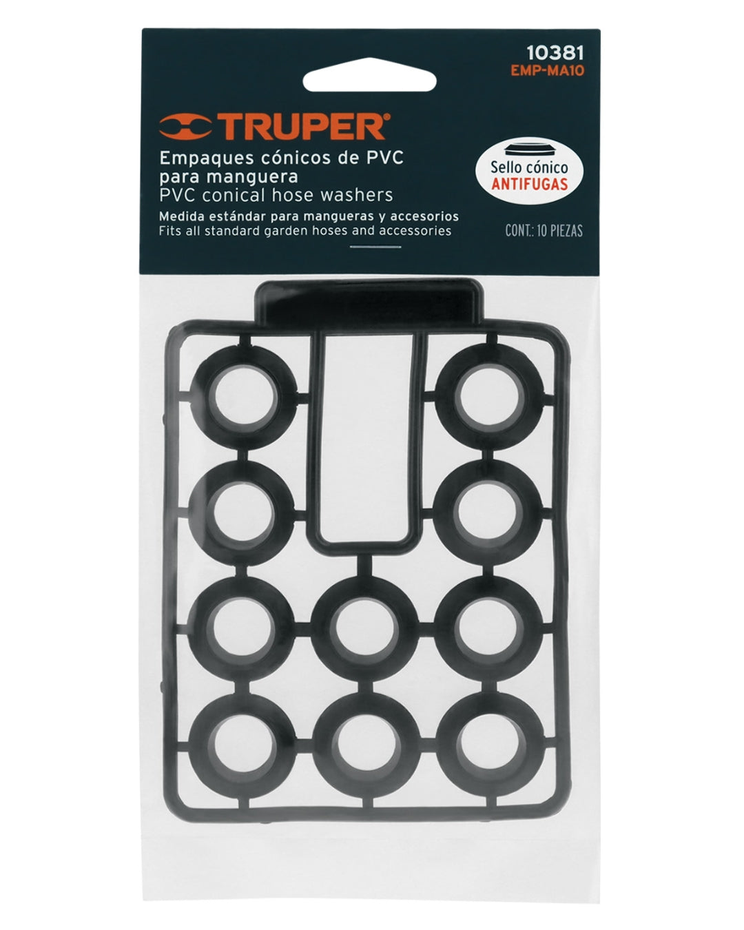 TRUPER Bolsa con 10 Empaques de PVC Antifuga para Manguera