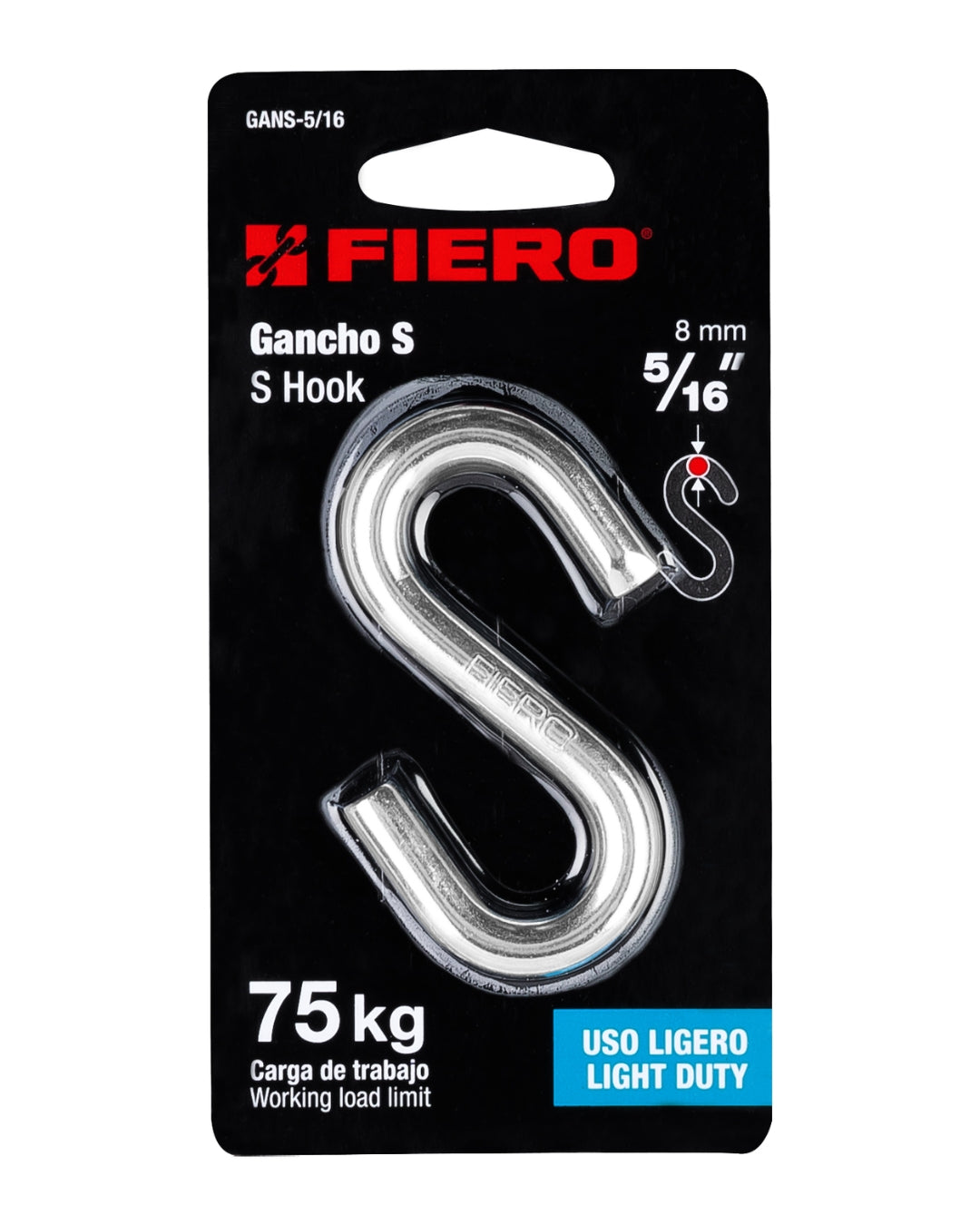 Gancho "S" de 5/16" de Acero para Cable - FIERO